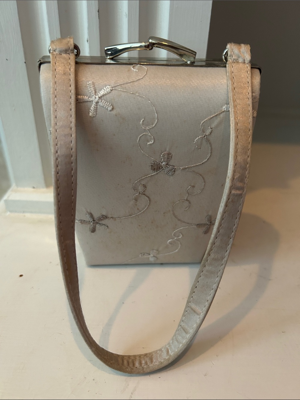 LaRegale Elegant Cream Embroidered Evening Bag